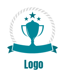 sports logo cup and stars in circle with ribbon