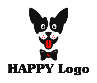 create a pet logo cute dog with tongue and bow tie - logodesign.net