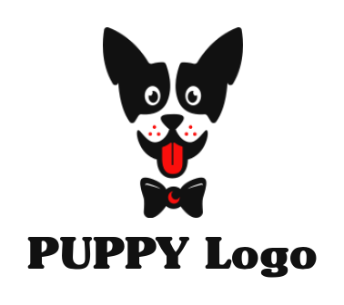 create a pet logo cute dog with tongue and bow tie - logodesign.net