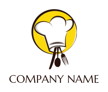 make a restaurant logo cutlery coming out from chef hat 