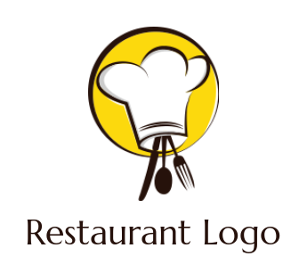 make a restaurant logo cutlery coming out from chef hat 