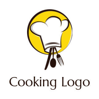 make a restaurant logo cutlery coming out from chef hat