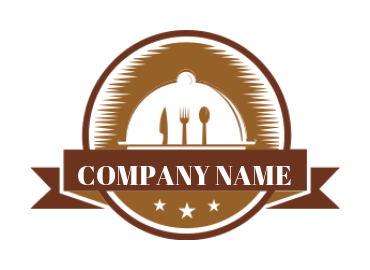 create a logo of restaurant cutlery with cloche in circle with ribbon