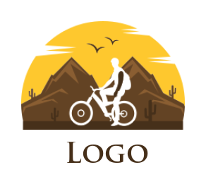 fitness logo illustration cyclist silhouette against mountains 