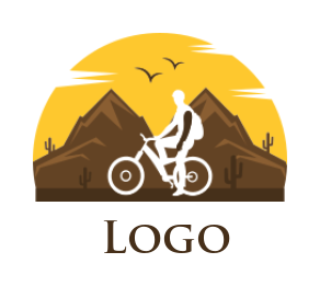 Fitness logo cyclist silhouette against mountains