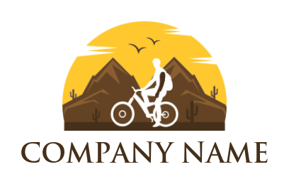 Fitness logo cyclist silhouette against mountains