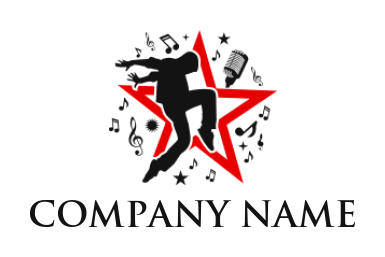 design an entertainment logo dancer in front of star with musical notes 