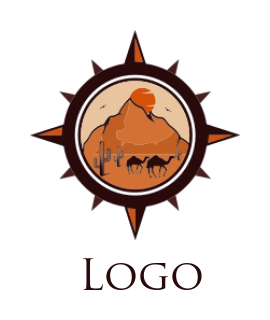 travel logo desert with camel cactus in compass
