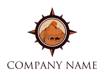 travel logo desert with camel cactus in compass