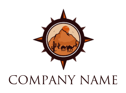 travel logo desert with camel cactus in compass