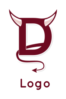 Design a Letter D logo with devil horns and tail