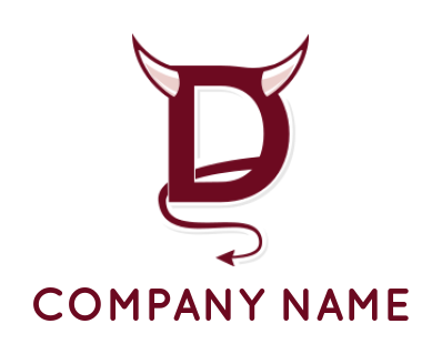 Design a Letter D logo with devil horns and tail