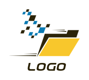 IT logo online digital folder with flying pixels