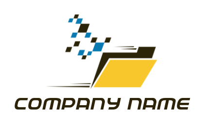 IT logo online digital folder with flying pixels