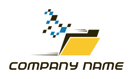 IT logo online digital folder with flying pixels