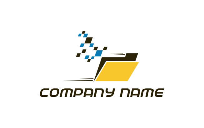 IT logo online digital folder with flying pixels - logodesign.net