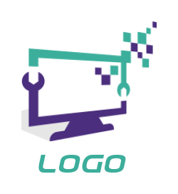 create an IT logo digital LCD with wrench 