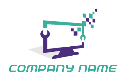 create an IT logo digital LCD with wrench 