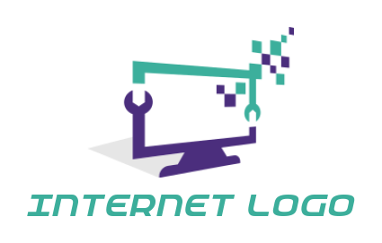 create an IT logo digital LCD with wrench 