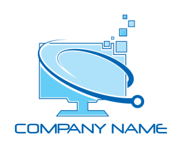 create an IT logo digital monitor with swoosh