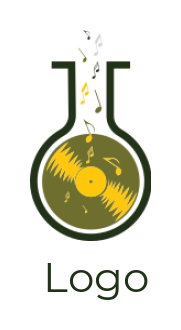 music logo disk and music notes inside the flask