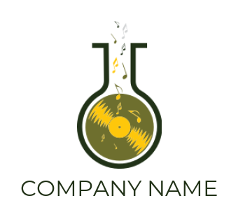 music logo disk and music notes inside the flask