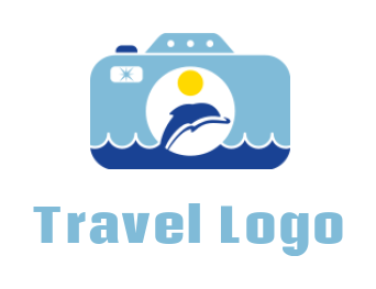 design a photography logo dolphin on water in camera