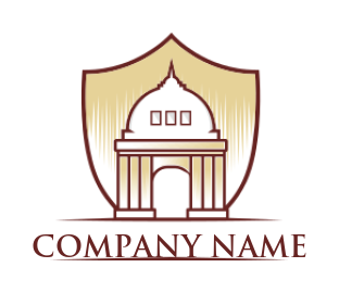 attorney logo icon dome court building merged with shield 