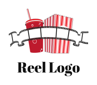entertainment logo drink popcorn movie reel