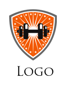 create a fitness logo dumb bell in shield crest - logodesign.net