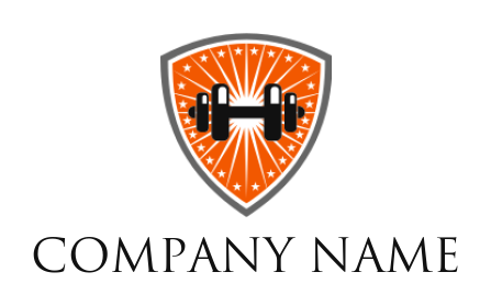 create a fitness logo dumb bell in shield crest - logodesign.net