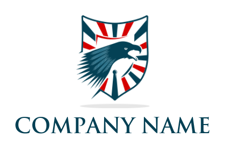 Make a logo of eagle head American flag stripes in shield  
