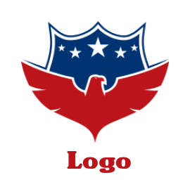 a pet logo eagle in front of shield with stars