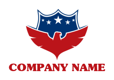 a pet logo eagle in front of shield with stars