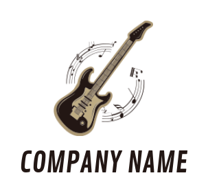 Electric guitar with music notes for rock band logo concept