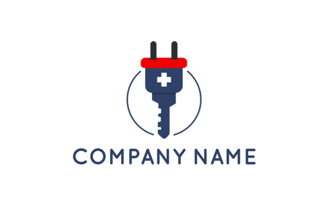 logo creator electrical plug merged with key