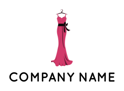 generate an apparel logo evening gown on hanger with ribbon sash