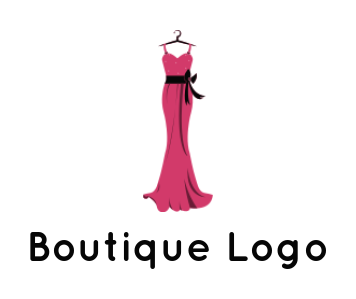 apparel logo gown on hanger with a ribbon sash