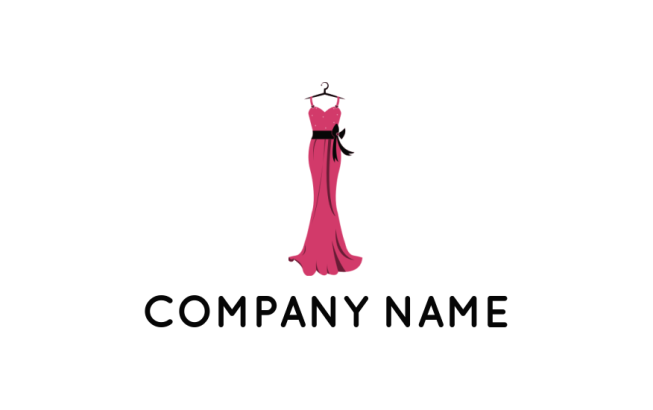 generate an apparel logo evening gown on hanger with ribbon sash