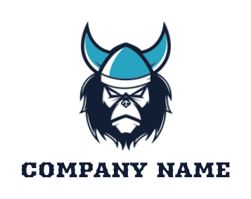 animal logo angry gorilla wearing Viking Helmet