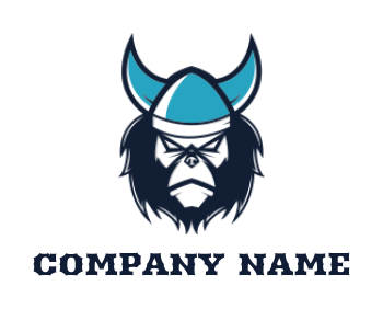 animal logo angry gorilla wearing Viking Helmet