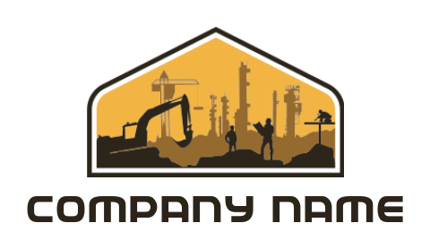 make a construction logo excavator and crane with workers 
