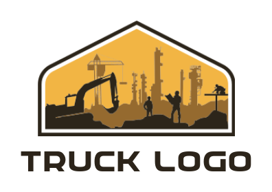 make a construction logo excavator and crane with workers