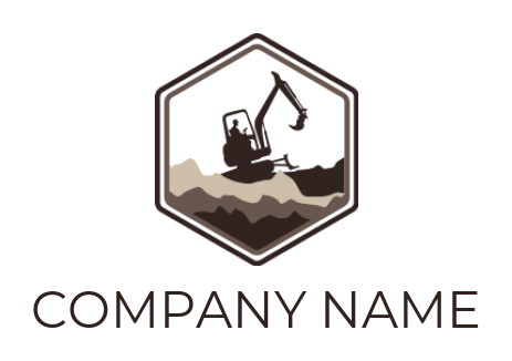 construction logo image excavator on rocks in hexagonal shape - logodesign.net