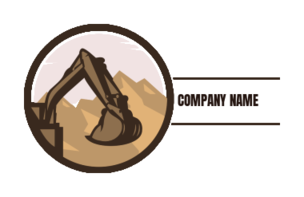 Excavator with mountain inside the circle 