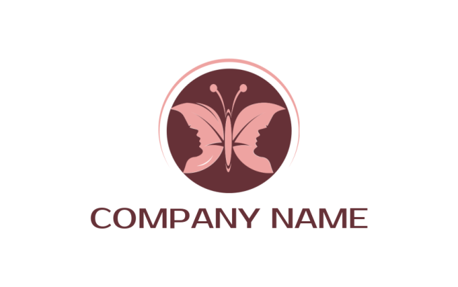 pet logo online facial profile of women with butterfly inside circle