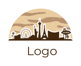 generate a travel logo famous landmarks in semi circle