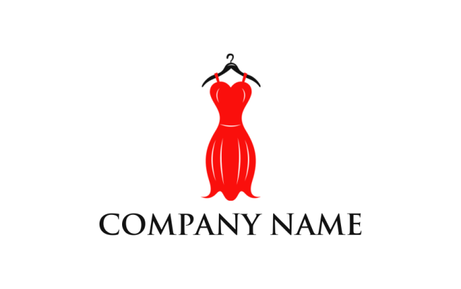 Fashion logo maker with a fancy red dress on hanger