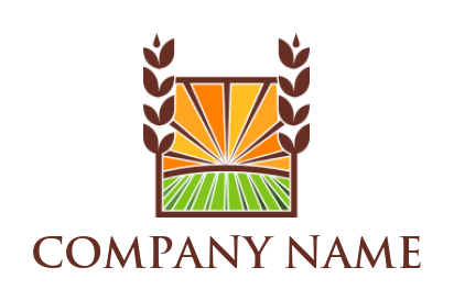 farm logo design in square wheat frame