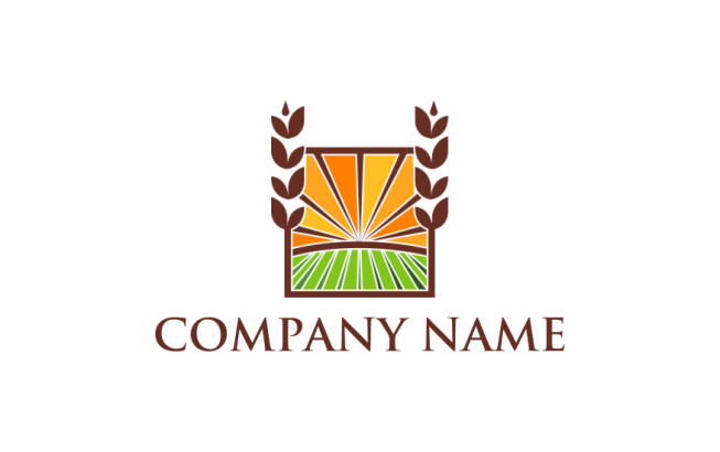 farm logo design in square wheat frame